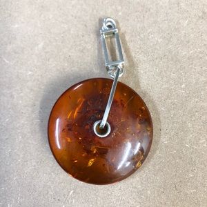 Vintage Sterling Silver  Torus Amber Pendant.